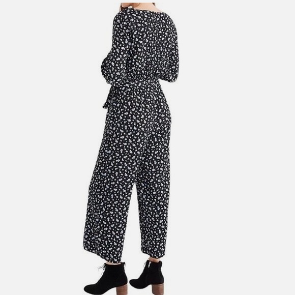 Madewell Jumpsuit Women’s XL Navy Blue Floral Long Sleeve V-Neck Straight Leg - Picture 2 of 9